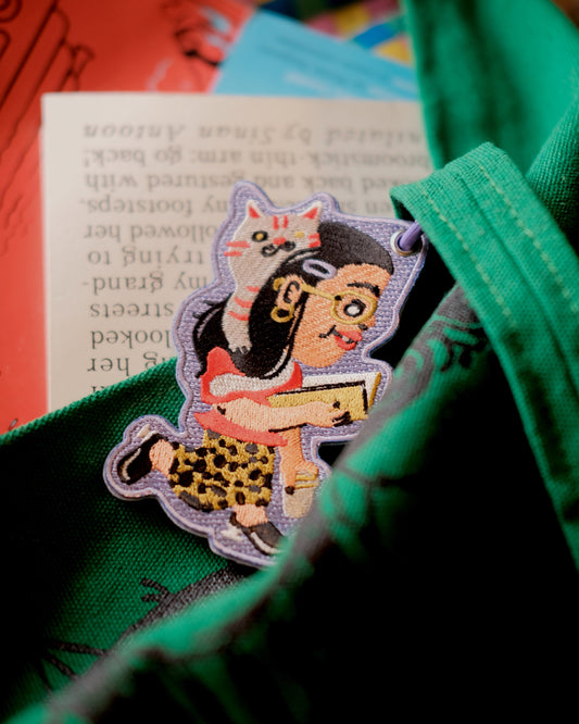 A Girl and Her Cat Embroidered Keychain